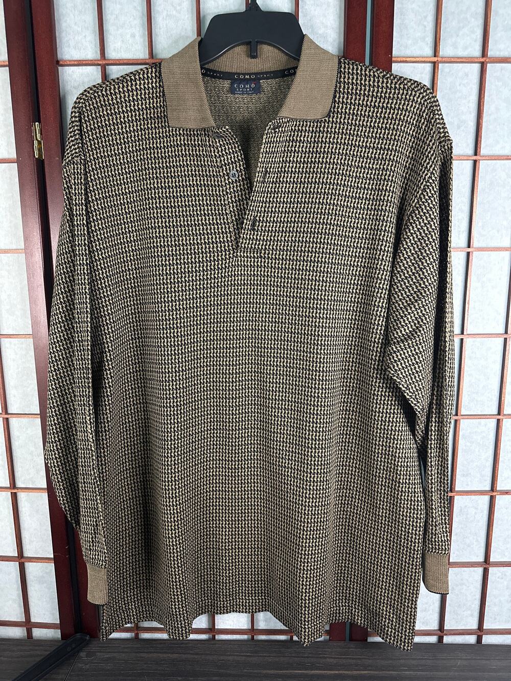 Como Sport Men's long sleeve shirts/loose knit cooling black and gold size large